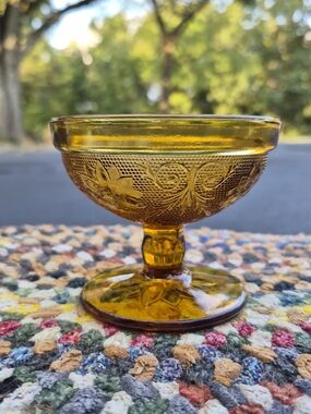 Vintage Amber Glass Footed Sherbet Dish